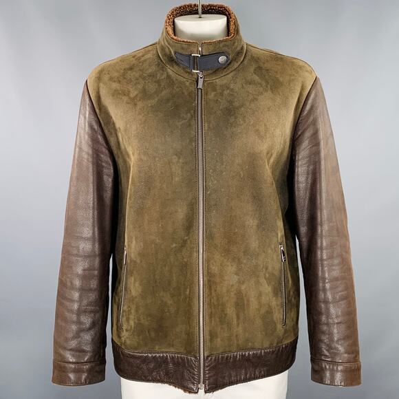 ZEGNA SPORT Size XXL Brown Suede Leather Shearling Jacket